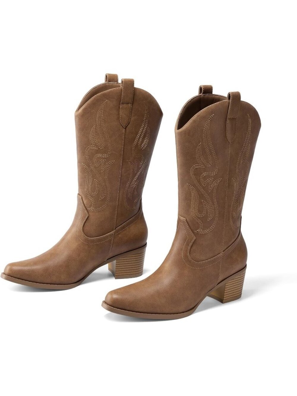 Women's Tan Thermoplastic Elastomers Square Toe Elegant Mid Calf Western Boot - Picture 5 of 6